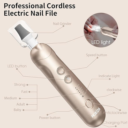 Manicure Pedicure Kit, Professional Nail Grinder for Senior Thick Toenail, Cordless Electric Nail File, 5 Speeds Pedicure Tools for feet Callus Remover, Nail Drill for Women Hand Feet Care