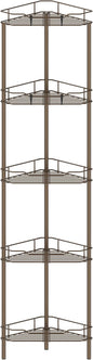HuggieGems 5 Tier Floor Standing Corner Shower Caddy Organizer Shelf with Hooks, Bathroom Shelves Stand Rack, Bronze