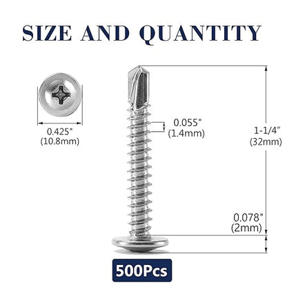 #8 x 1-1/4" Sheet Metal Screws 500PCS 410 Stainless Steel Truss Head Fast Self Tapping Screws by SG TZH