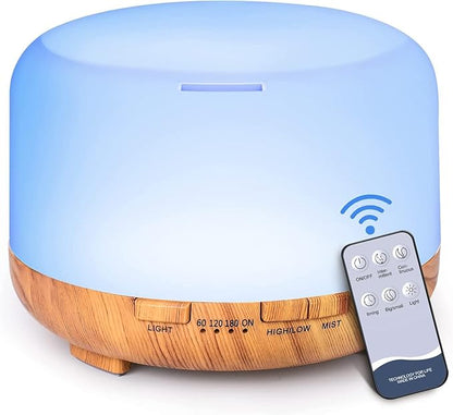 Ultrasonic Essential Oil Diffuser: 500ml Aromatherapy Humidifier Remote Control Large Room - Fragrance Water Vaporizer Aroma Scent Air Mister with Light & Timer Bedroom Office, Black