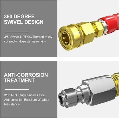 POHIR 3/8" Pressure Washer Hose 150FT 4800psi Kink Resistant High Tensile Wire Braided Power Washer Hose Cold & Hot Water Max 248℉ 2pcs 3/8" Quick Connect to M22 14mm Accessories