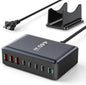 440W Fast Charging 8 Port USB C Charger Block, Multi-Device USB Charging Station Wall Desktop Charger with GaN Ⅲ Technology, USB-C Charger Adapter for MacBook/iPad/iPhone 16/Samsung Galaxy/DELL/HP
