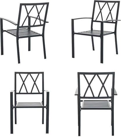 Outdoor Dining Chairs Set of 4, Mteal Frame Stackable Patio Dining Chairs with Armrest, Wrought Iron Patio Bistro Chairs for Lawn, Backyard, Garden, Porch