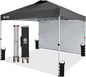 CROWN SHADES 10x10 Pop Up Canopy with 1 Side Wall - Beach Tent with One Push Setup - Outdoor Sun Shade for Events, Parties, Camping - Gazebo with STO-N-Go Cover Bag (Grid Grey)