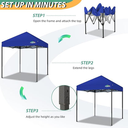 COBIZI 6.6x6.6ft Pop Up Canopy Tent, Heavy Duty Canopy Easy Set up All Weather Waterproof Outdoor Canopy Tent for Parties, Beach, Garden, Camping with 1 Handbag, UPF50+, Deep Blue
