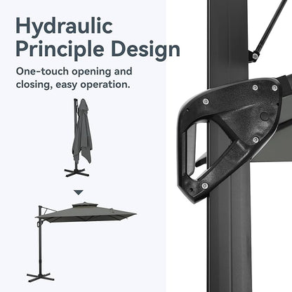 GREEN PARTY 12x9 ft Cantilever Patio Umbrella with Base Included, Rectangle Offset Outdoor Umbrellas with 360° Rotation, 5-Year-Non-Fading Hanging Pool Umbrella for Garden Deck Poolside - Grey
