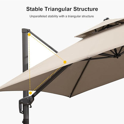 PURPLE LEAF 9' X 12' Double Top Cantilever Patio Umbrella Deluxe Large Outdoor Umbrella Rectangle Offset Umbrella with Fade Resistance for Garden Deck Pool Patio, Ash Mocha
