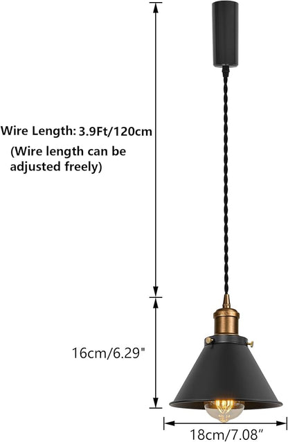 Set of Three Adjusted Wire Length H-Type Track Hanging Light 3.9 Ft Cord E26 Vintage Brass Base Industrial Design Black Metal Pendant Light Fixture for Loft Aisle Bar(No Bulb, Track)