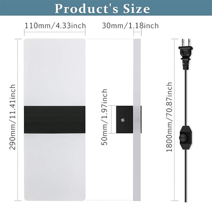 Lightess Plug in Wall Sconces Set of 2, Wall Lamp Plug in with 10%-100% Stepless Dimmable, 12W Acrylic LED Wall Lights for Bedroom Living Room