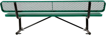 Global Industrial 8'L Heavy Duty Expanded Metal Mesh Bench with Backrest with Steel Frame, Portable Outdoor Bench, 1000 lbs Capacity, Green, 96" L x 24" W x 33" H