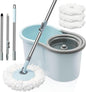 Spin Mop and Bucket with Wringer Set, 360° Spinning Mop Bucket System with 3 Microfiber Mop Replacement Heads and 50" Stainless Steel Adjustable Handle for Floor Cleaning (15QT)