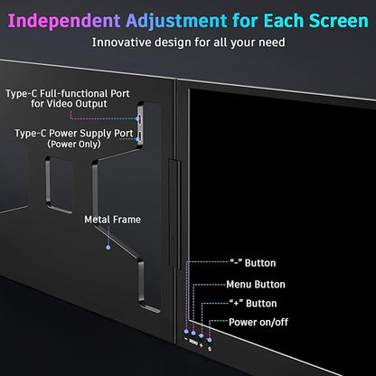 QQH Laptop Screen Extender, 15.6” Triple Portable Monitor for Laptop with Ultra-Slim FHD IPS Display, USB-C Plug and Play Extended Screen Compatible with MacOS, Windows, Android for 12-16" Laptops