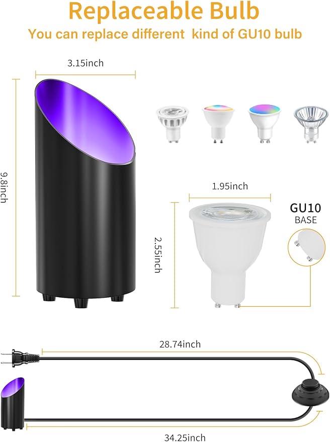 ZUCKEO RGB Spotlight Indoor Uplights 5W Floor Can Light Up Accent Lighting, LED Color Changing Spot Lights for Home Plant Christmas Halloween Decor, GU10 Bulb, 5.25FT Plug in Cord & Switch, 2 Pack