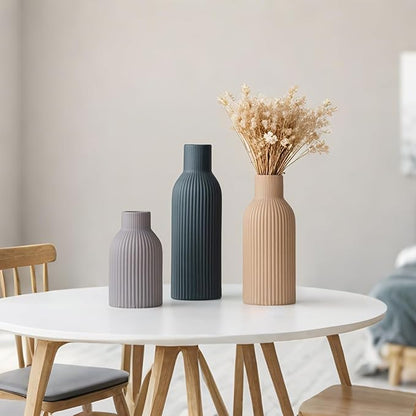Modern Ceramic Vases Set of 3, Black Ribbed Decorative Vases, Shelf Table Centerpiece for Home Decor, Birthday Gifts for Women, Mom, Grandma Decorative (Black Mix)