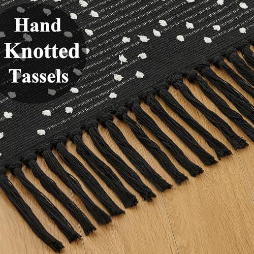 2x6ft Runner Rug, Black Washable Rug for Hallway Non Slip, Boho Kitchen Bathroom Runner for Bedroom with Tassels - size: 2' x 6' (Runner)