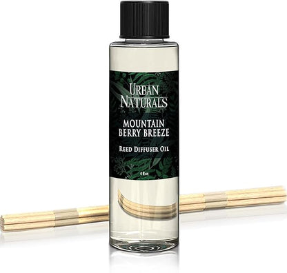 Urban Naturals Reed Diffuser Oil Refill, Mountain Berry Breeze Diffuser Oils with Juniper, Jasmine, Apple, 4 oz + Free Reed Sticks, Made in the USA