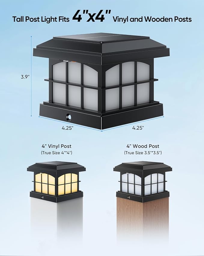 PARTPHONER RGBCW Solar Post Cap Lights 12-Pack, 9 Colors 3 Modes Fence Cap Lights, Bright Solar Outdoor Waterproof LED Deck Lighting for Fence Garden Deck Patio Porch Decor 4x4 Vinyl/Wood, Black