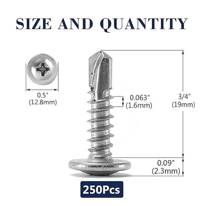 #10 x 3/4" Sheet Metal Screws 250PCS 410 Stainless Steel Truss Head Fast Self Tapping Screws by SG TZH