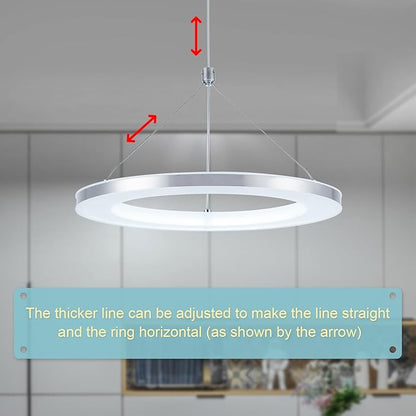 CHYING LED Pendant Lights Kitchen Island, 11.8" 15W Cool White Modern Ring Chandelier, Adjustable Height Silver Hanging Pendant Ceiling Light for Dining Room Bedroom Hallway Entryway, 6500K