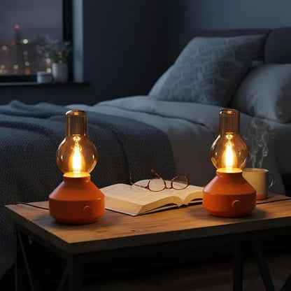 Vintage Rechargeable Cordless Table Lamp 2 Pack,Dimmable Rotary Control, Small Battery-Powered,Hand-Blown Glass, Bulbs Included,Retro Farmhouse Lamp for Bedroom, Living Room, Kitchen,Red