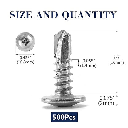 #8 x 5/8" Sheet Metal Screws 500PCS 410 Stainless Steel Truss Head Fast Self Tapping Screws by SG TZH