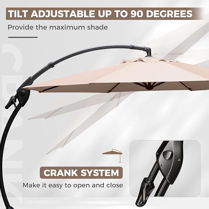 Grand patio 12FT Offset Umbrella Outdoor Round Aluminum Cantilever Umbrella with Base for Garden Deck Poolside (Champagne, 12 FT)