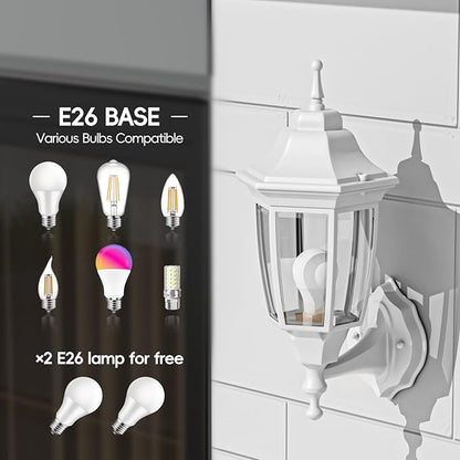 EMART Outdoor Front Porch Light, Exterior Anti-Corrosion, Waterproof Aluminum & Glass Shades Wall Lamp Fixture, Modern Sconce Lantern for Outside, House, Garage - 2 Pack, White （Bulb Included）