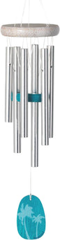 Woodstock Wind Chimes Margaritaville Palm Wind Chime Small (16") Silver and Blue Tropical Chimes for Outside Patio Porch Sunroom or Garden Décor