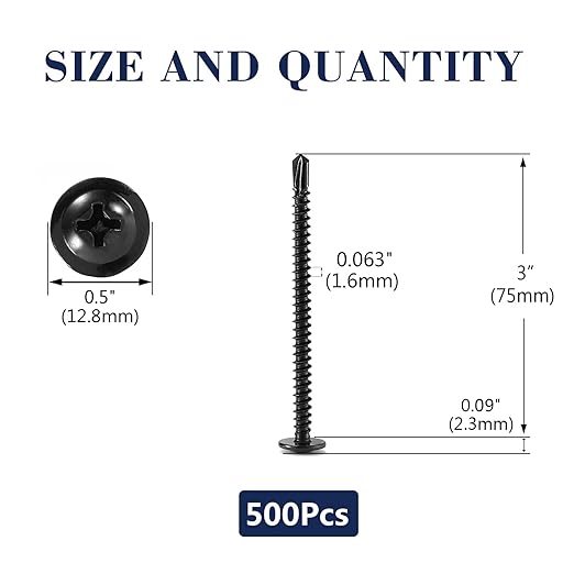 #10 x 3 Sheet Metal Screws 500PCS 410 Stainless Steel Truss Head Fast Self Tapping Screws Black Oxide by SG TZH