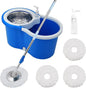 Spin Mop and Bucket with Wringer Set, 360° Spinning Mop Bucket System with 3 Microfiber Mop Replacement Heads and 61" Stainless Steel Adjustable Handle for Floor Cleaning (20QT)