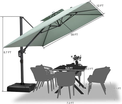 PURPLE LEAF 9' X 12' Double Top Cantilever Patio Umbrella Deluxe Large Outdoor Umbrella Rectangle Offset Umbrella with Fade Resistance for Garden Deck Pool Patio, Mint Green
