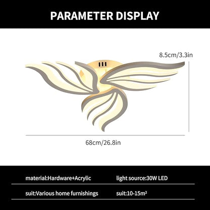 Becailyer LED Ceiling Light, 26.7" Dimmable Modern Flower Shape Ceiling Lamp, 30W Acrylic 3-Petals Flush Mount Ceiling Light Fixtures for Bedroom Dining Room Kitchen, White
