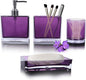 4-Piece Classic Purple Acrylic Bathroom Accessory Set — Soap Dispenser, Toothbrush Holder, Soap Dish & Mouthwash Cup, Vanity Countertop Organizer for Purple Bathroom Decor