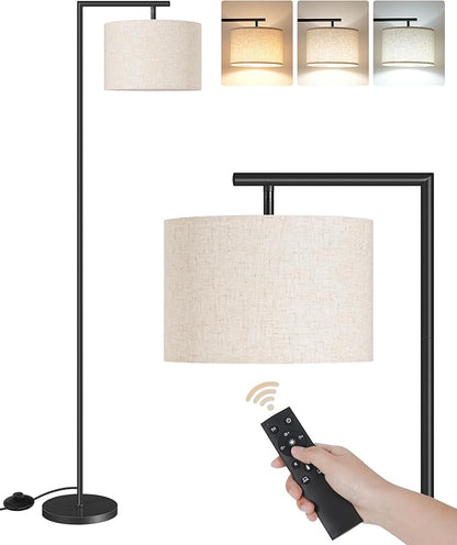 Modern Dimmable Floor Lamp for Living Room with Adjustable Color Temperature LED Bulb, ARC Standing Lamp with Remote Control, Tall Reading Lamp for Bedroom, Office, Black, E11LD05