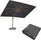 PURPLE LEAF 10‘ x 13’ Rectangle Patio Cantilever Umbrella With Base Large Hanging Umbrella Teak Finished Aluminum Frame Windproof Offset Outdoor Sun Umbrellas for Beach Pool Deck, Grey