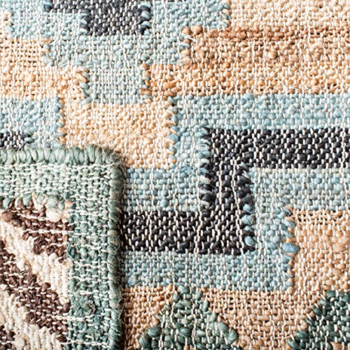 SAFAVIEH Area Rug 8x10 - Kilim Collection - Large - Natural & Blue, Handmade Flat Weave Jute, Ideal for Living Room, Bedroom, Office, Dining Space (KLM760M) - size: 8' x 10' (Rectangular)