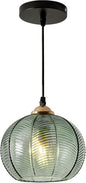 Green Pendant Light 7.8" Glass Globe Pendant Lighting Vintage Pendant Light Kitchen Island Lights Ceiling Hanging Ribbed Glass Chandelier Light Fixture for Dining Room Living Room Bedroom
