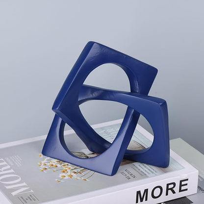 XMGZQ Navy Blue Knot Statue for Coffee Table Centerpiece Decor,Modern Abstract Art Geometric Sculpture and Figurines, Home Decor Accent,Cube Knick Knacks for Shelves,Bookshelf,Entryway,Floating