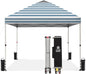 CROWN SHADES 10x10 Pop Up Canopy - Beach Tent with One Push Setup - Easy Outdoor Sun Shade for Events, Parties, Camping - Gazebo with STO-N-Go Cover Bag, Silver Coated Top, Cyan Blue Stripes