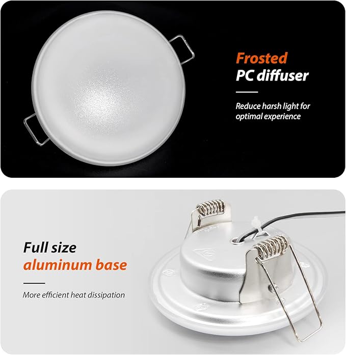Dream lighting LED 12volt 4.5inch Recessed Mount Ceiling Light with Springs, Interior Down Light for RV Trailer Boat Cabin—Bright Warm White, 3500K, 350lm, Pack of 6