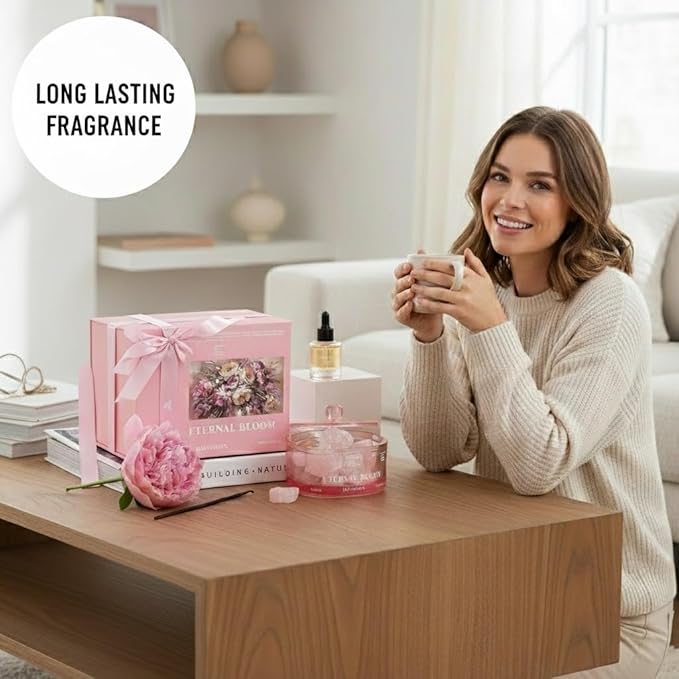 Orange Blossom Oil Diffuser Aromatherapy Gift Set with Crystal Stones – Home Spa & Relaxation Oil Gift for Women, Luxury Decor & Gift for Women, Housewarming or Birthday Gift Set | 1.06oz