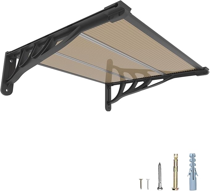 Door Awning Window Canopy, Modular Spliced Awnings for Outside,Porch,Patio,Deck,Polycarbonate Sheet,UV, Rain, and Snow Protection (Brown Board & Black Bracket, 35'’*40'’)