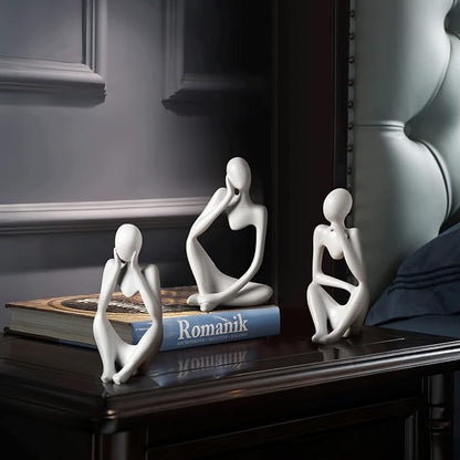 BrownLove 3pcs Decor White Thinker Statue Abstract Art Sculpture，Resin Collectible Figurines for Home Living Room Office Shelf Decoration