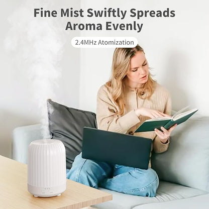 Essential Oil Diffuser for Bedroom, Quiet Humidifiers for Home, Ultrasonic 250ML Small Aromatherapy Diffuser, 7 LED Color Safety Auto-Off Timer, for Large Baby Bedroom, Hotel, Plant (White Pattern)