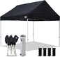 Eurmax USA Patented 10x10 Pop Up Canopy Tent Party Tent Commercial Instant Canopies Shelter with Heavy Duty Roller Bag,Bonus 4 Sand Bags (Dark Black)
