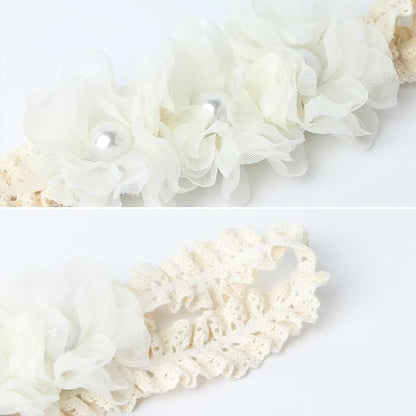 Handmade Baby Girl Headbands in Beige and Pink Lace Flowers for Newborns and Toddlers Cute Baby Girl Flowers and Newborn Headbands (Beige Lace Pearl Floral, One Size)