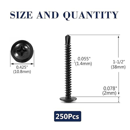 #8 x 1-1/2" Sheet Metal Screws 250PCS 410 Stainless Steel Truss Head Fast Self Tapping Screws Black Oxide by SG TZH