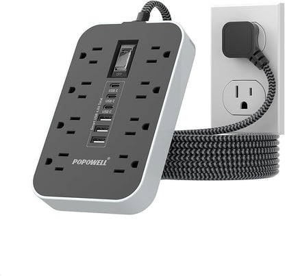 Power Strip Surge Protector- 5FT Flat Plug Extension Cord, 8 AC Outlet& 6 USB Ports(3 USB C), 1080 J Surge Protection, Desk Charging Station, Overload Switch, Home, Office, Gaming Room Essentials.