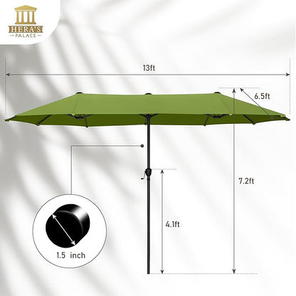 HERA'S PALACE 13 ft Patio Umbrella Double-Sided Outdoor Market Umbrella Rectangular Large with Crank for Patio Shade Outside Deck or Pool, Lime