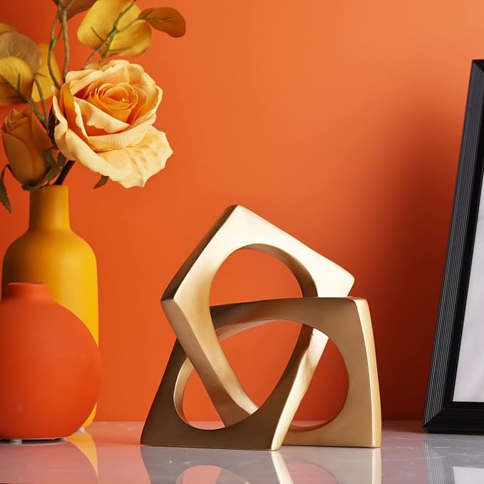 XMGZQ Gold Knot Statue for Coffee Table Centerpiece Decor,Modern Abstract Art Geometric Sculpture and Figurines, Home Decor Accent,Cube Knick Knacks for Shelves,Bookshelf,Entryway,Floating